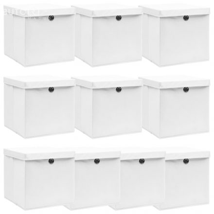 vidaXL 10 db fehér szövet tárolódoboz fedéllel 32 x 32 x 32 cm