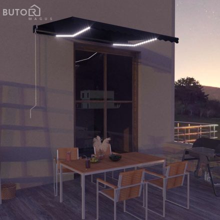 vidaXL antracitszürke kézzel kihúzható LED-es napellenző 350 x 250 cm