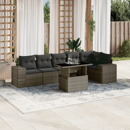 vidaXL 7 részes szürke polyrattan kerti ülőgarnitúra párnákkal