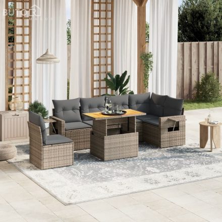 vidaXL 7 részes szürke polyrattan kerti ülőgarnitúra párnákkal