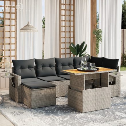 vidaXL 7 részes szürke polyrattan kerti ülőgarnitúra párnákkal